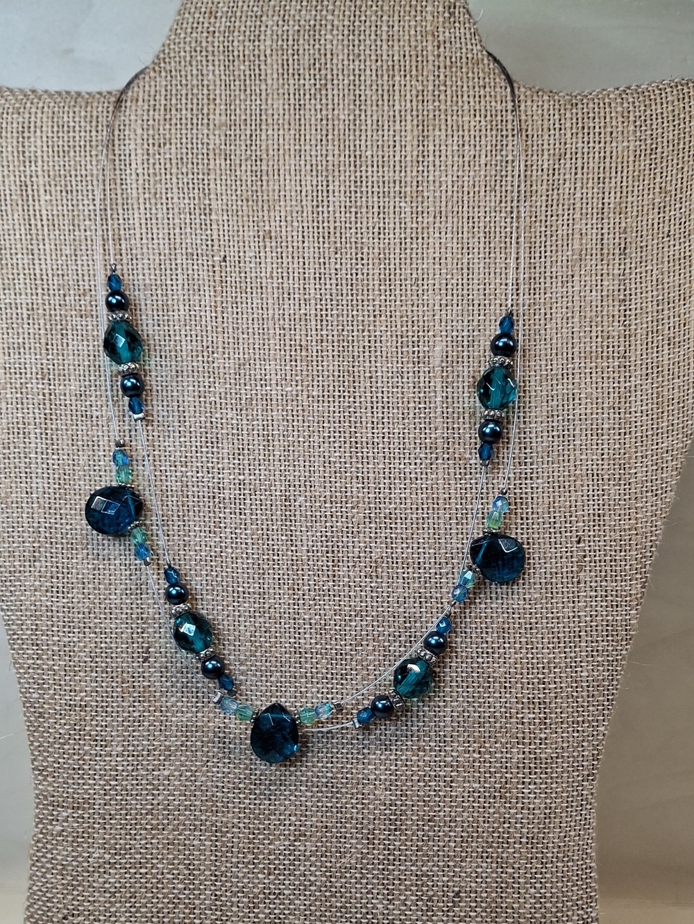 Handcrafted Teal Crystal Bead Necklace - Elegant Layered Look